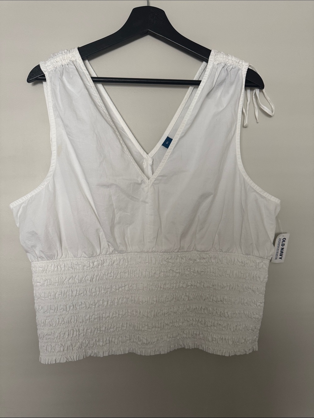 Old Navy White Smocked-Waist V-Neck Tank